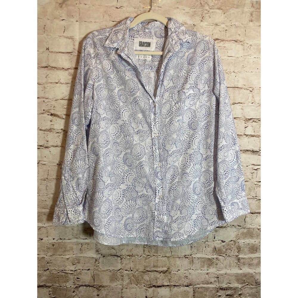 Grayson The Hero Shirt Womens 04 Large Blue & White Floral Button Up‎ Cotton